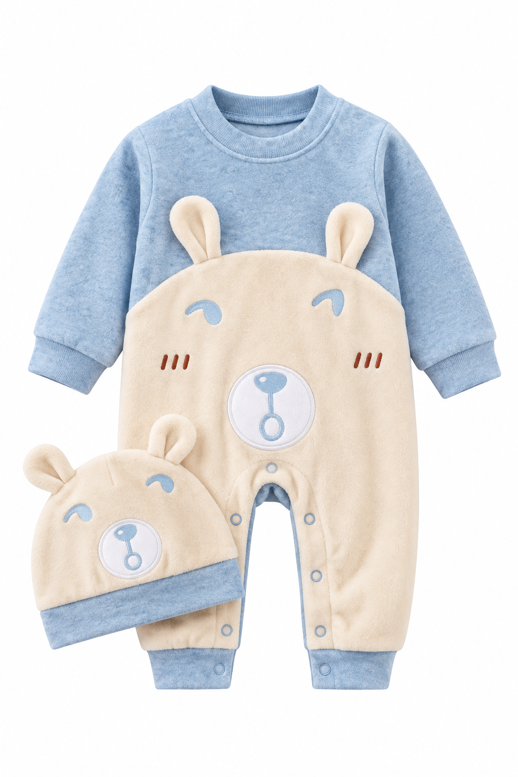 Baby Shark Teddy Bear Cotton Baby Romper Set with Matching Hat
