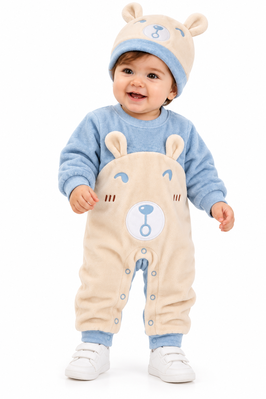 Baby Shark Teddy Bear Cotton Baby Romper Set with Matching Hat