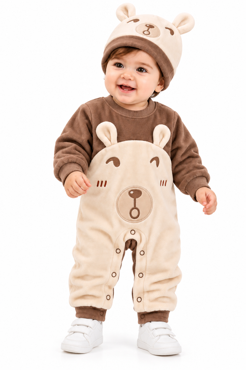 Baby Shark Teddy Bear Cotton Baby Romper Set with Matching Hat